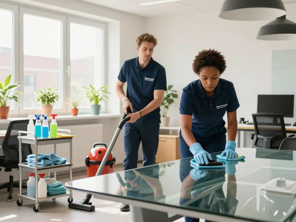 Reinigungsdienst in Münster mit professionellen Reinigungskräften, die für eine makellose Büroumgebung sorgen.