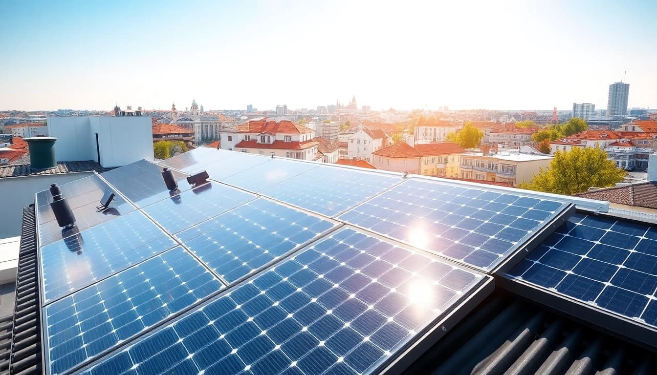 Photovoltaikanlage Kaufen Wien - Detailaufnahme eines modernen Solarpanels auf einem Wiener Dach.