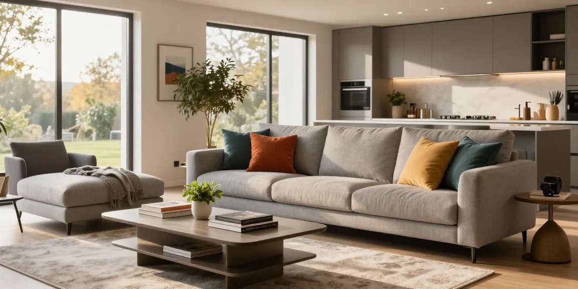 Einladendes modernes Wohnzimmer mit lebendiger Dekoration, perfekt für möbel direkt bestellen.