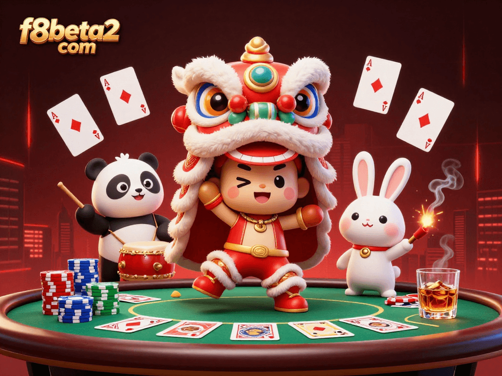 Engage in exciting gameplay at f8beta2 com with a vibrant 3D casino scene featuring animated characters.