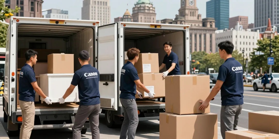 Umzugsunternehmen Worms - Professionelles Umzugsteam beim Laden von Möbeln in einen Transporter in urbaner Umgebung.