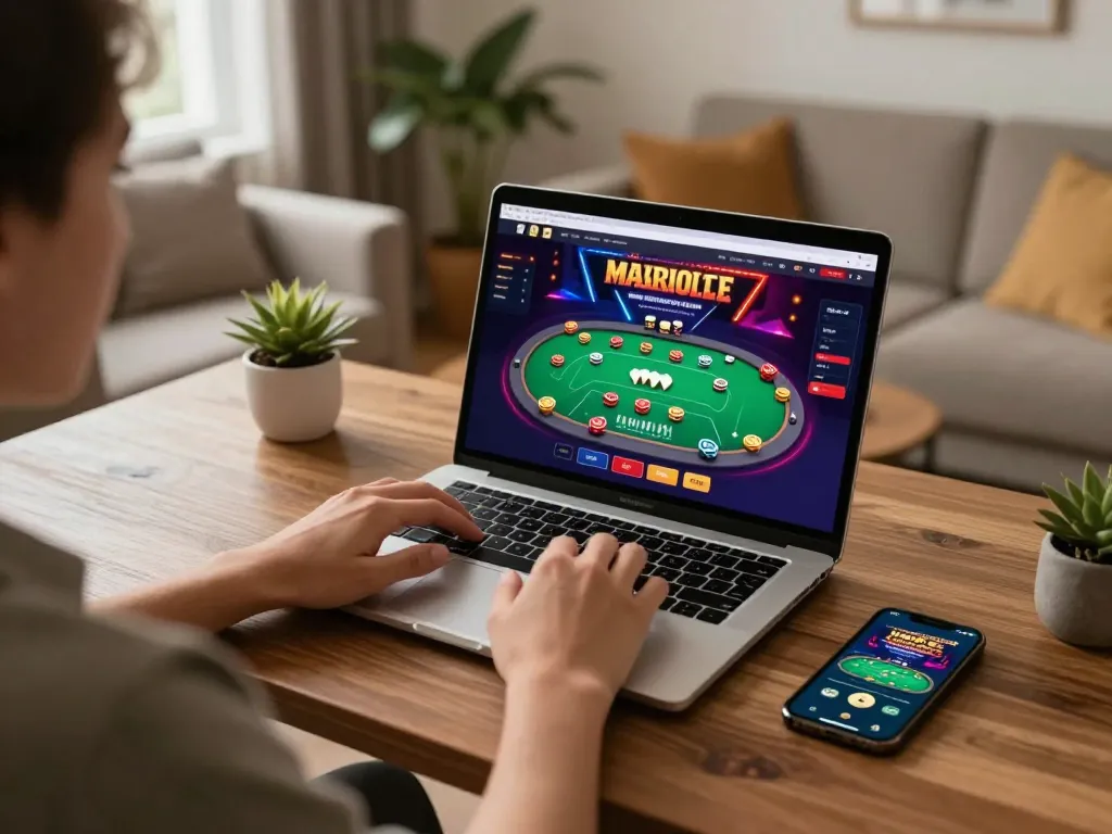 An immersive online casino gaming experience featuring gameplay on https://sc88.day/ with a cozy home setup.