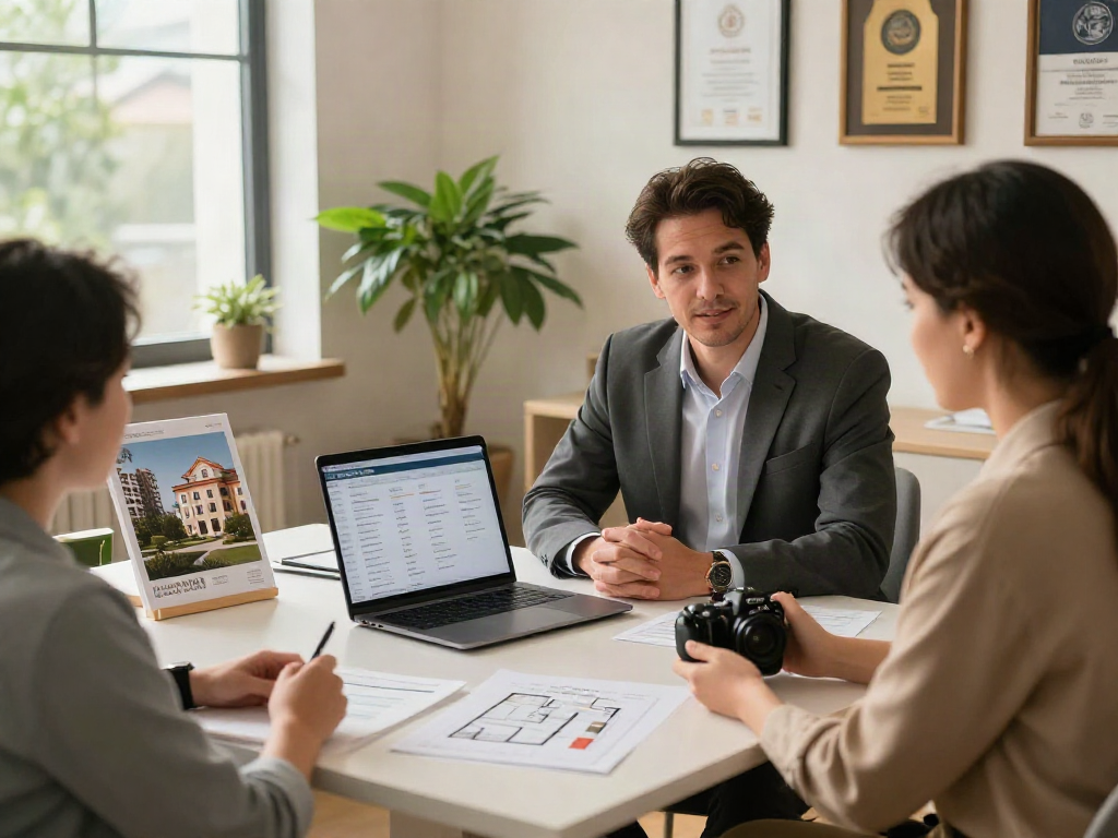 Bester Immobilienmakler Frankfurt berät Kunden in einem modernen Büro.