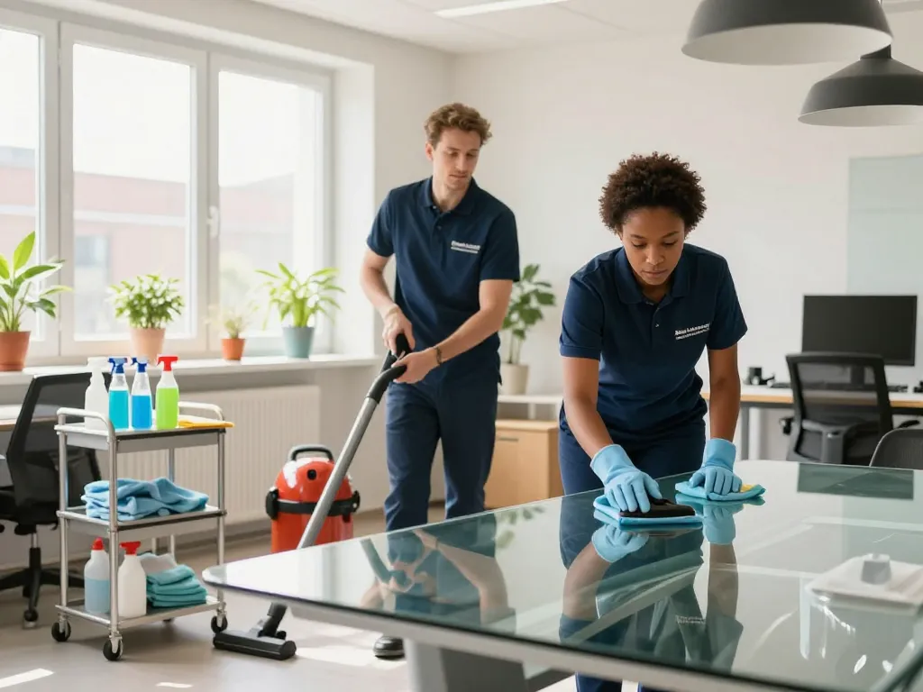 Reinigungsdienst in Münster mit professionellen Reinigungskräften, die für eine makellose Büroumgebung sorgen.
