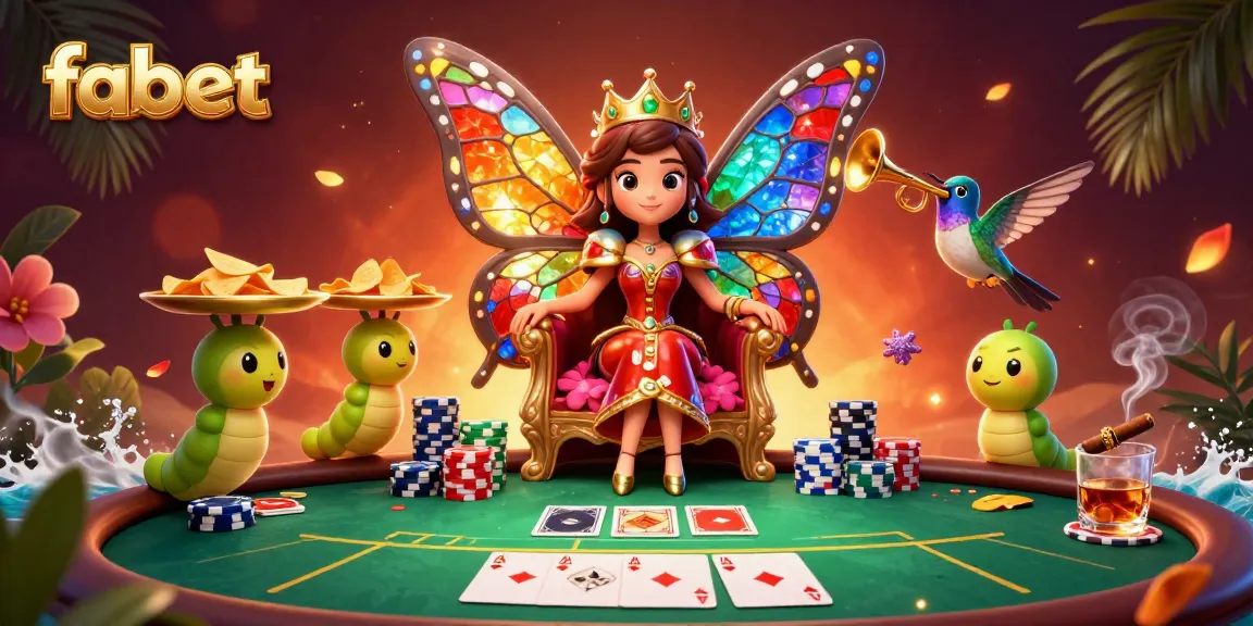 Engage with fabet's vibrant casino scene featuring a butterfly queen and poker elements.