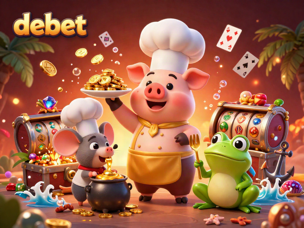 Engage with debet gaming through dynamic casino-themed illustration featuring characters and gold elements.
