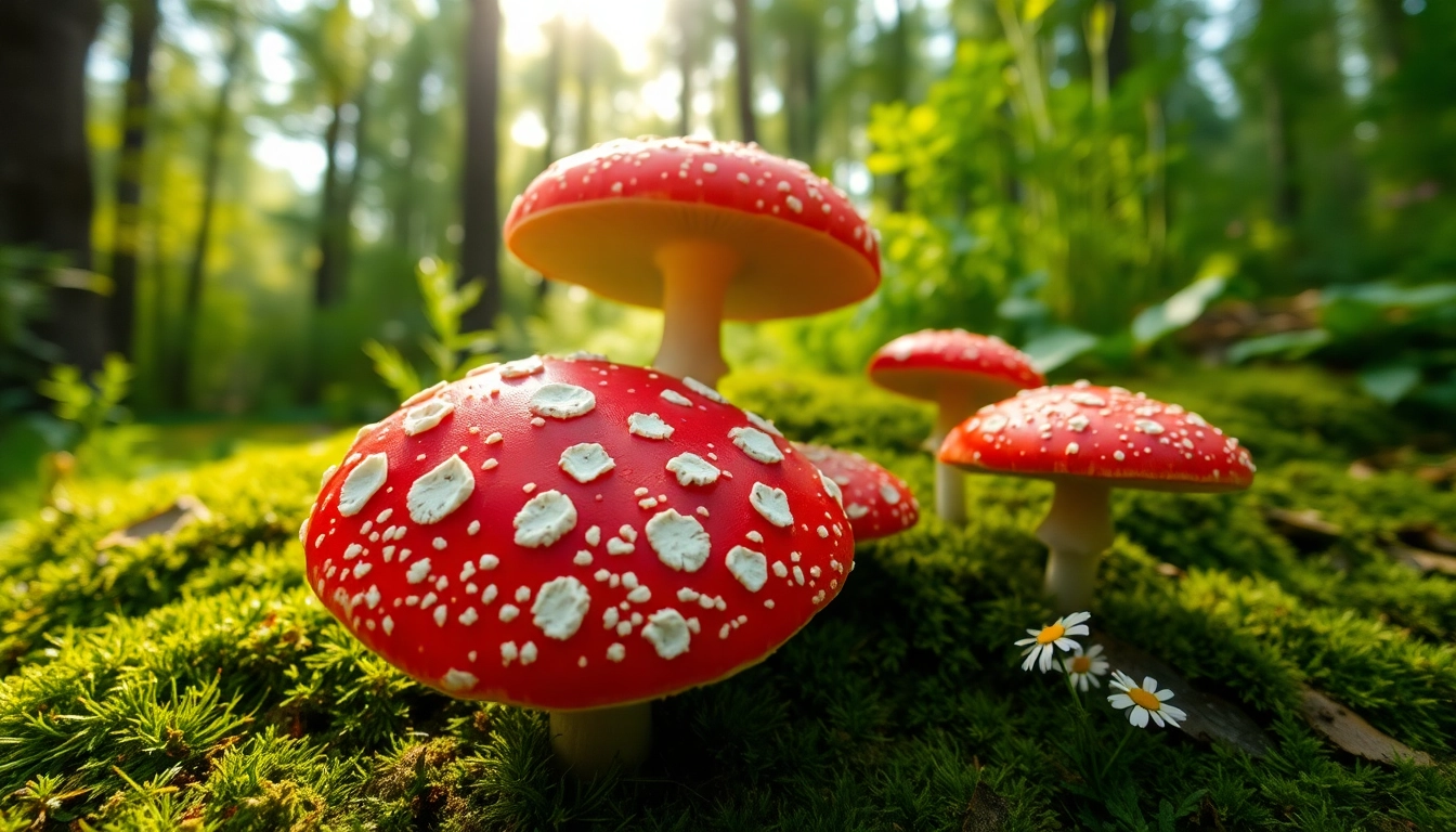 Amanita muscaria kaufen – Entdecken Sie den lebhaften roten Fliegenpilz in seinem natürlichen Waldlebensraum.