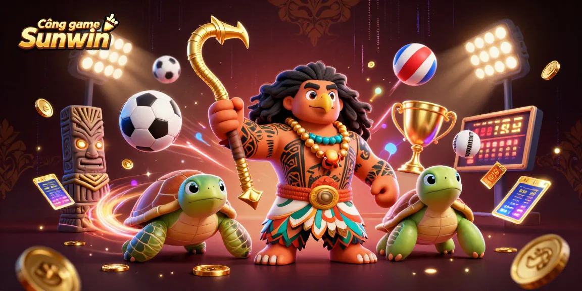 Cổng game Sunwin combines exciting gameplay with Polynesian-themed characters and vibrant casino symbols.