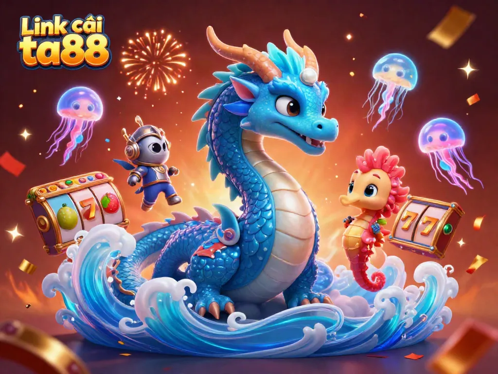 Engage in exciting gameplay with Link vào ta88, featuring a majestic dragon and vibrant slot game elements for top betting fun.