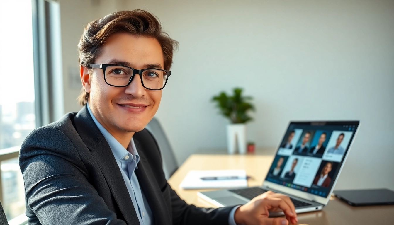 Headhunter Ingenieure im modernen Büro analysiert Bewerberprofile am Laptop.