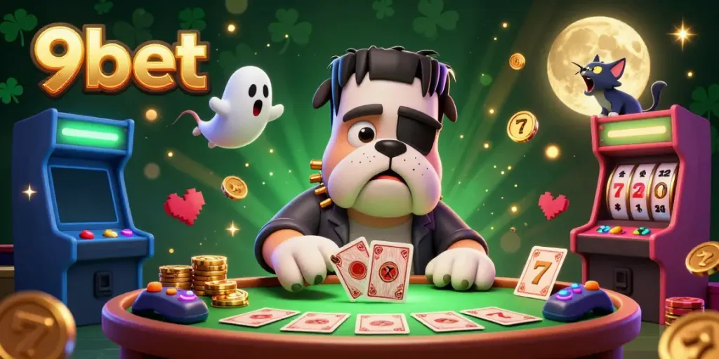 Experience gaming excitement with 9bet, featuring unique characters in a vibrant live casino scene.