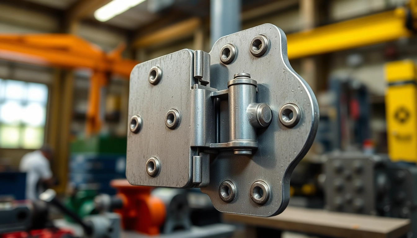 Hinge Supplier displaying high-quality metal hinge in an industrial setting.