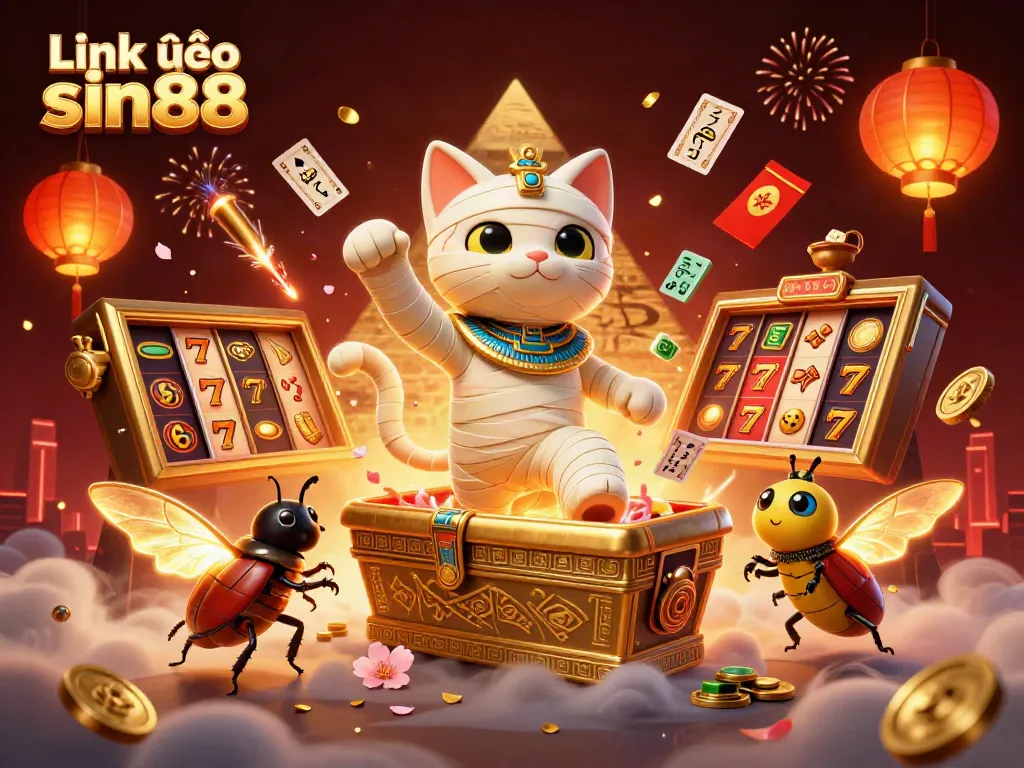 Spin for rewards with Link vào sin88 in a vibrant 3D casino scene filled with treasures.