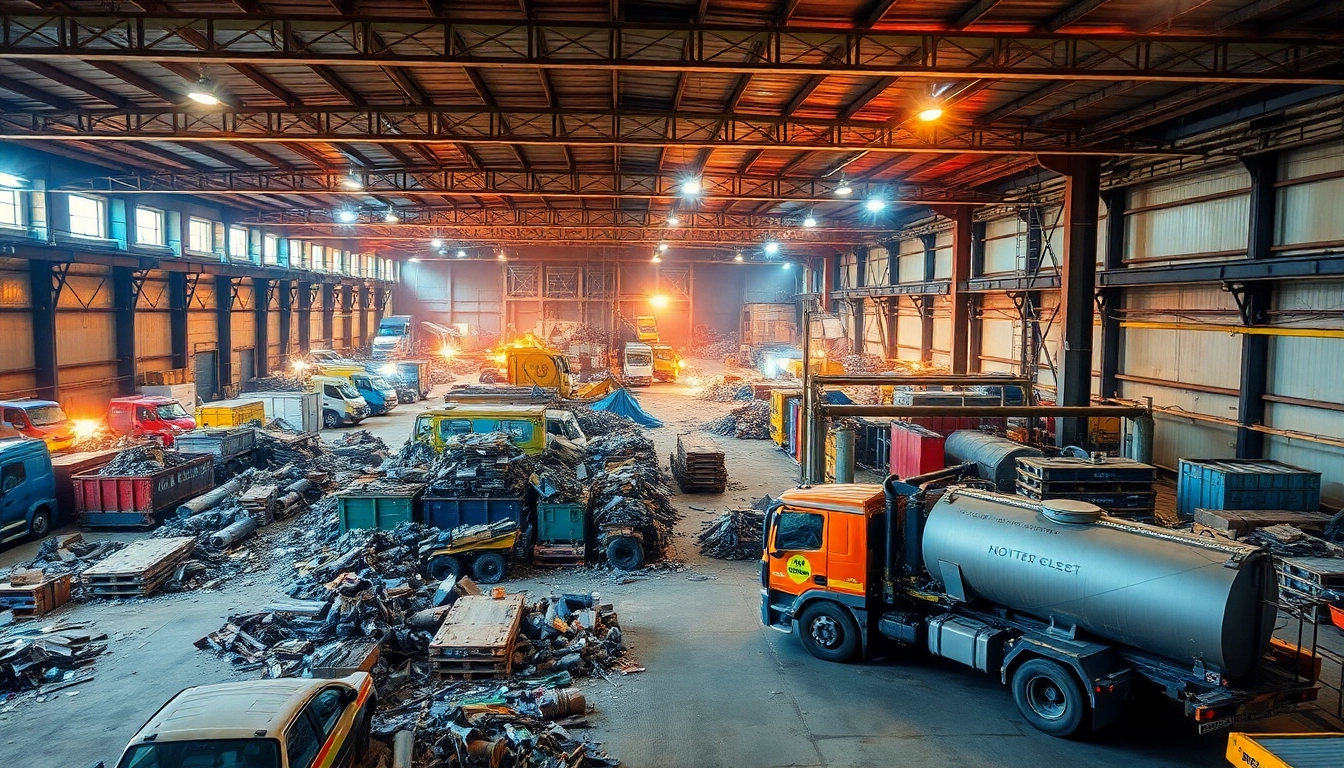 Schrottplatz Duisburg – Mitarbeiter sortieren Altmetalle auf einem belebten Schrottplatz.