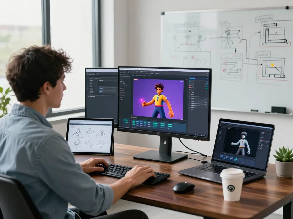 Innovative motion control AI workspace showcasing software development and animation creation.