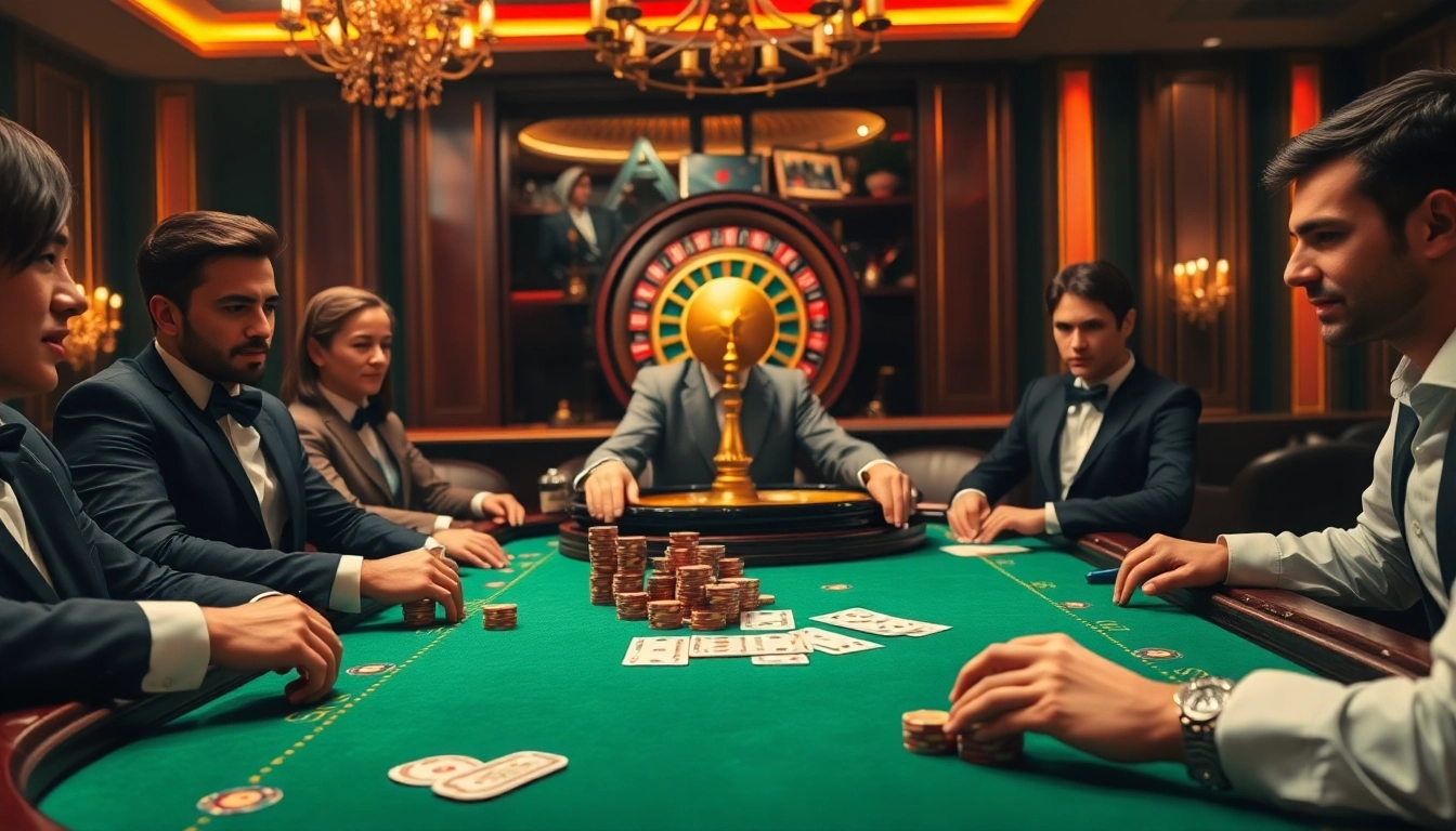 Experience an exciting poker scene at king88 with elegant players and luxury casino elements.