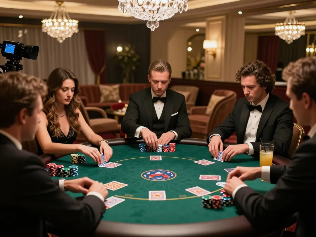 GO88 players engaged in an intense poker game in a luxurious VIP room, highlighting the competitive atmosphere.
