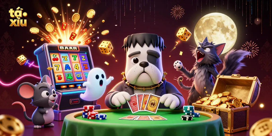 Experience the thrill of tài xỉu with a colorful 3D illustration bursting with casino action!