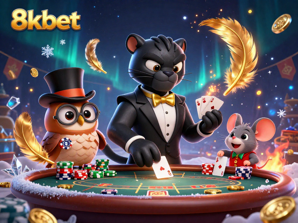 Engage in thrilling poker action with 8xbet featuring a stylish panther dealer and vibrant casino elements.