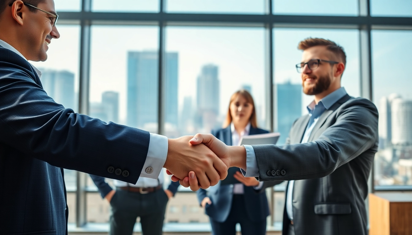 Headhunter Ingenieure shaking hands in a modern office setting, showcasing professionalism.