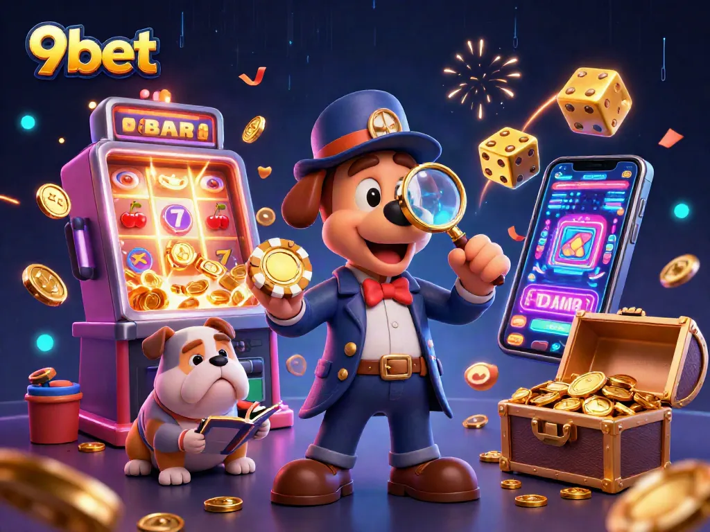 Experience the thrilling gaming atmosphere at 9bet with golden poker chips and jackpot elements.
