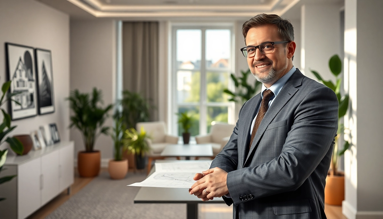 Immobilienmakler Frankfurt Riedberg berät Kunden in einem modernen Büro mit eleganter Einrichtung.