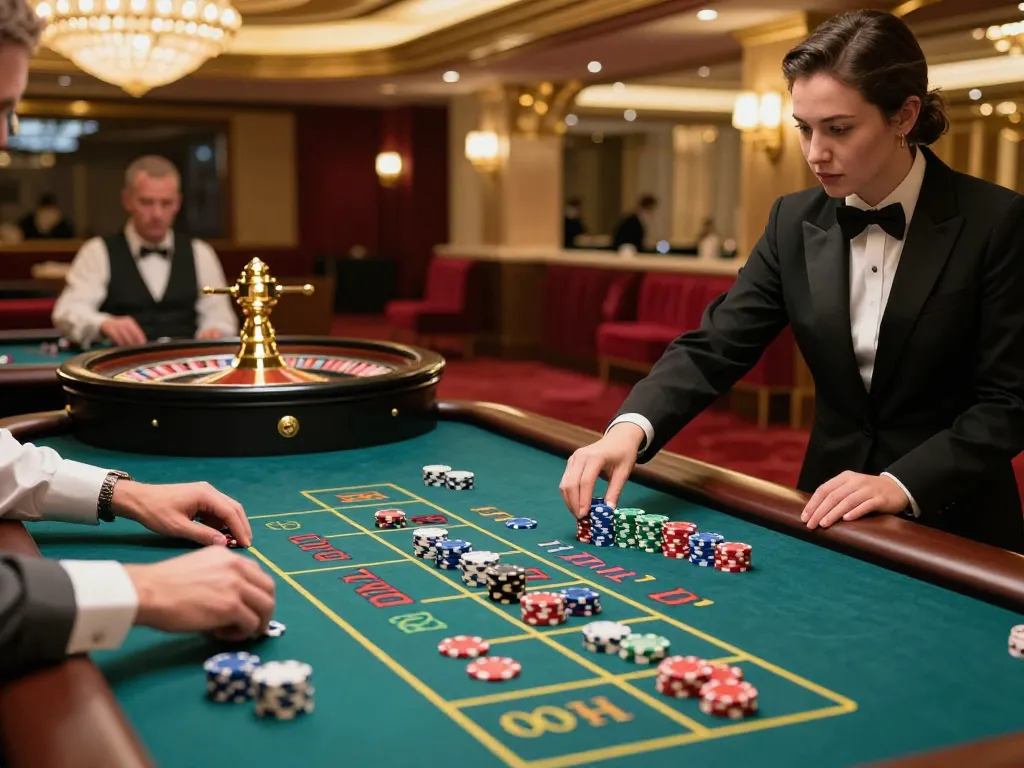 Players experiencing the thrill of roulette gameplay at QQ88 COM casino, vibrant atmosphere with luxury decor