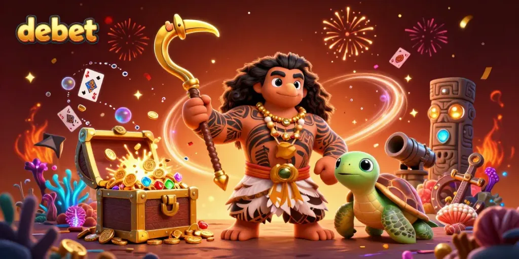 Engage with debet's thrilling underwater world, featuring a hawk demigod and treasure.