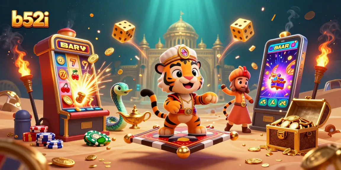 Play thrilling games at b52i with our vibrant Arabian Nights-themed 3D illustration.