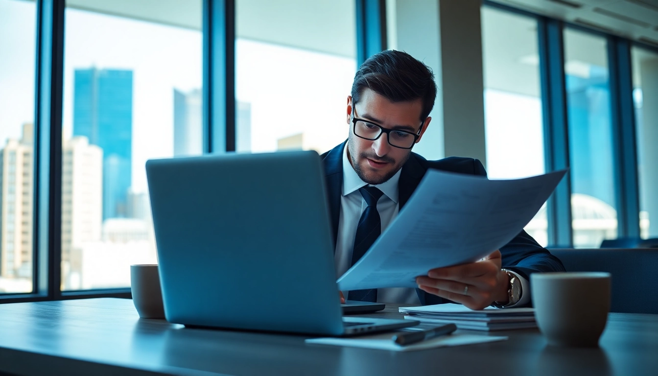 Headhunter Ingenieure analysiert Lebenslauf in modernem Büro mit Laptop.