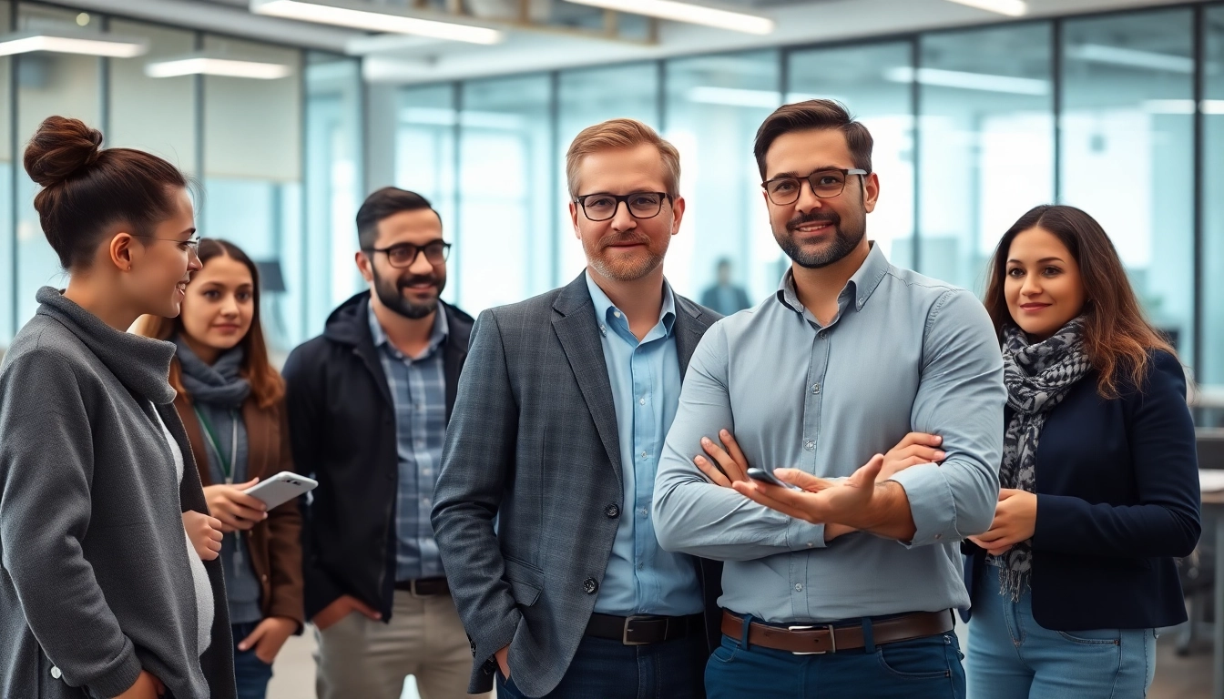 Headhunter Ingenieure im Dialog mit Ingenieuren in einem modernen Büro.