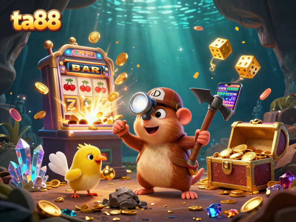 Experience thrilling gaming action with ta88 amidst glowing gems and golden jackpots.