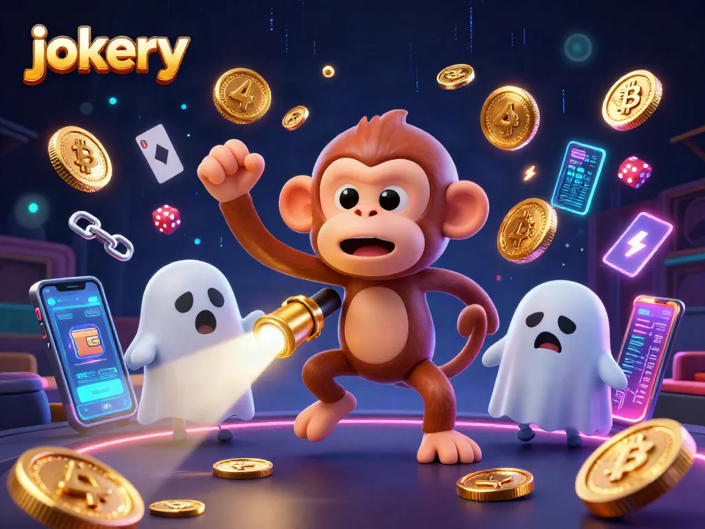 Engage with jokery thrills in a haunted casino scene, featuring a mischievous monkey and a curious puppy.