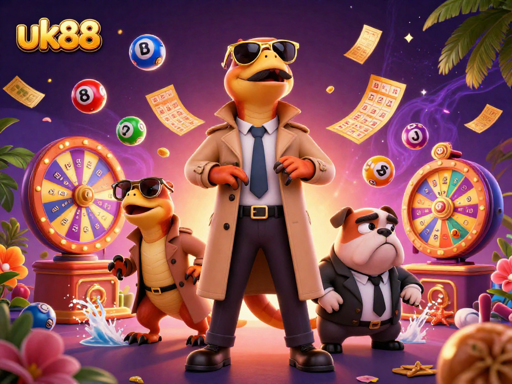 Experience excitement at uk88 with lively cartoon raptors trying to enter a casino.