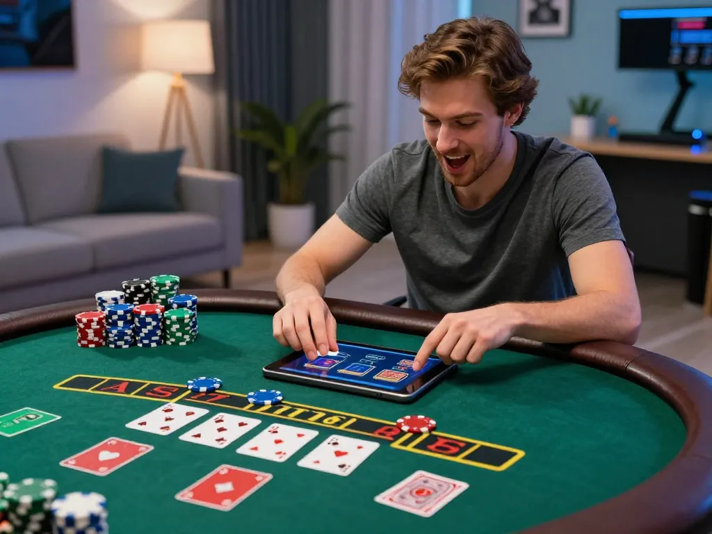 Player enjoying live blackjack at home with 79king2, showcasing strategic gameplay and excitement.