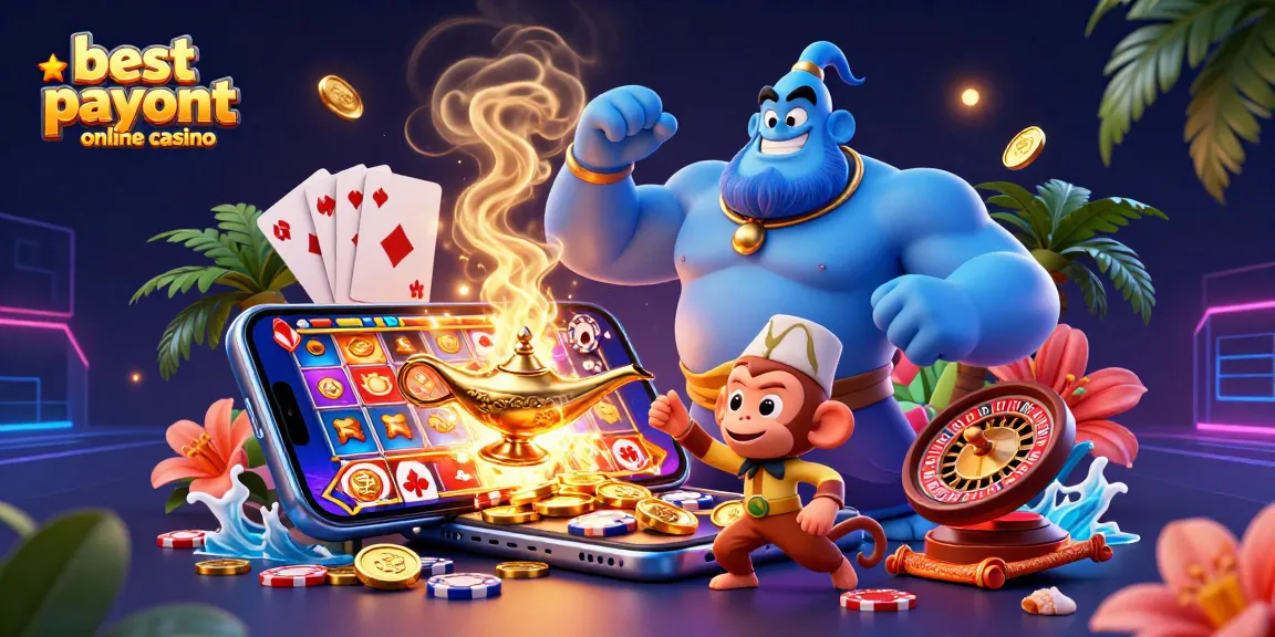 Experience the best payout online casino with a genie, monkey, and dynamic gaming elements.