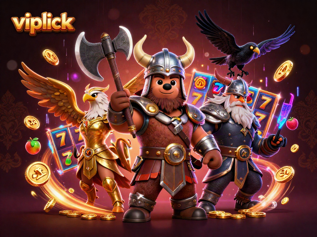 Engage in thrilling gameplay at vipluck with vibrant slot reels and animated 3D characters.
