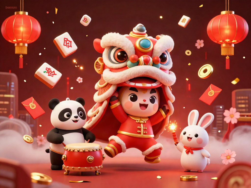 Join SAWA888 with festive lion dance and lucky symbols in a vibrant casino scene