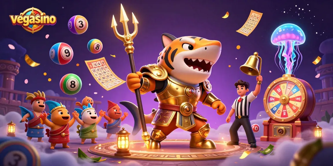Experience the thrill at vegasino as the shark gladiator claims victory in a colorful casino arena.