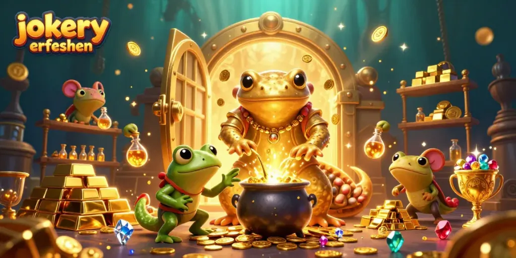 Experience the enchanting jokery erfahrungen with golden treasures, characters, and colorful casino elements.