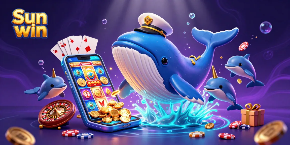 Engage with the vibrant Sun win cinematic casino scene featuring a whale, narwhal, and dolphins.
