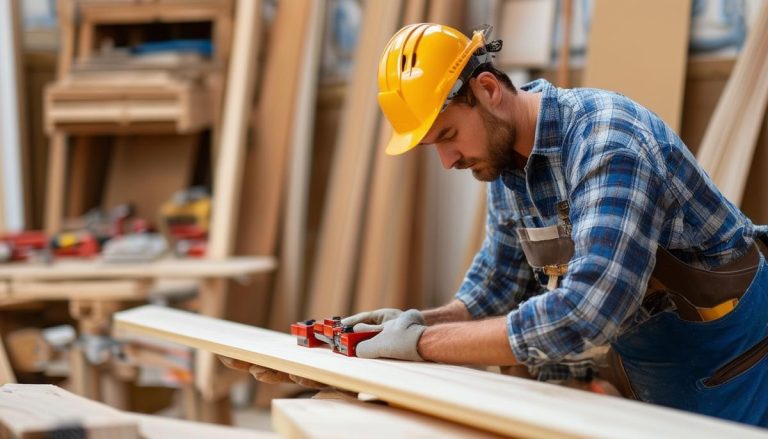 carpenter-inspecting-wood-using-clamps-nkk