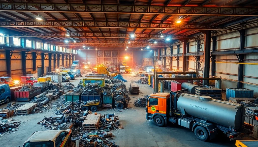 Schrottplatz Duisburg – Mitarbeiter sortieren Altmetalle auf einem belebten Schrottplatz.