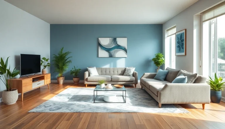 Moderne Raumgestaltung eines einladenden Wohnzimmers mit warmen Farben und stilvollen Möbeln.