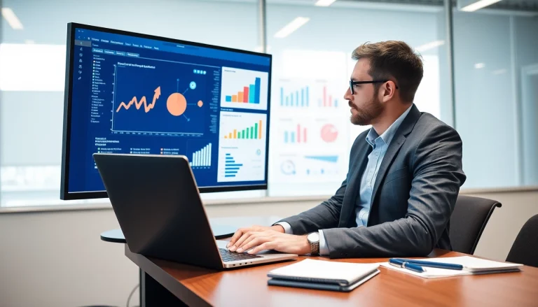 Headhunter Duisburg analysiert Rekrutierungsdaten am Laptop in modernem Büro.
