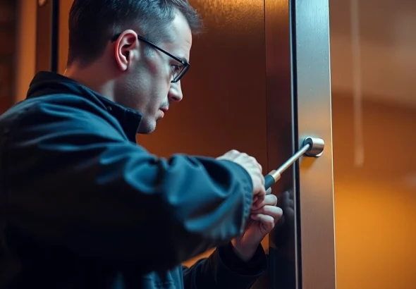 Schlüsseldienst Mannheim - Fachtechniker öffnet beschädigungsfrei eine Tür, professionell und schnell.