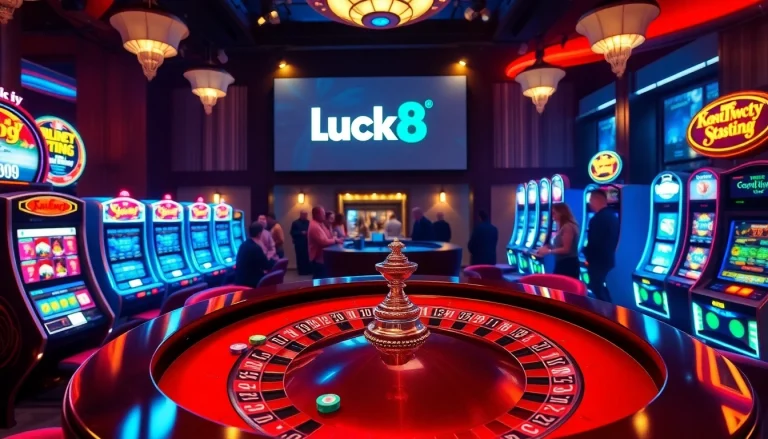 Luck8 casino experience featuring vibrant tables and slot machines in an exciting atmosphere.