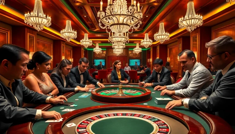 Players enjoying high-stakes poker at a luxurious S8 casino table with vibrant chips and cards.