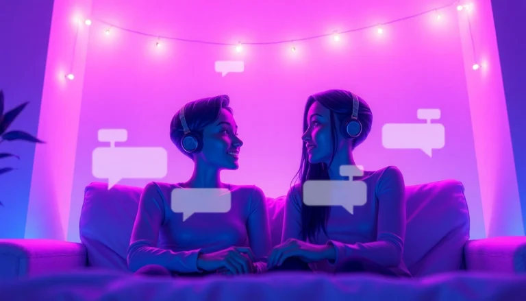 AI chat sex conversation featuring playful digital avatars in a cozy setting.