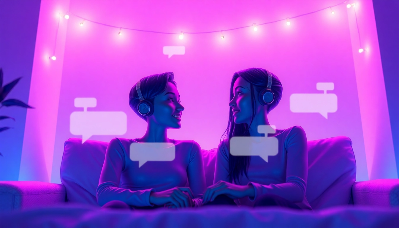 AI chat sex conversation featuring playful digital avatars in a cozy setting.